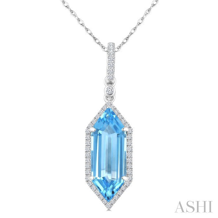 Evoque Gemstone Hexagon Shape & Halo Diamond Pendant