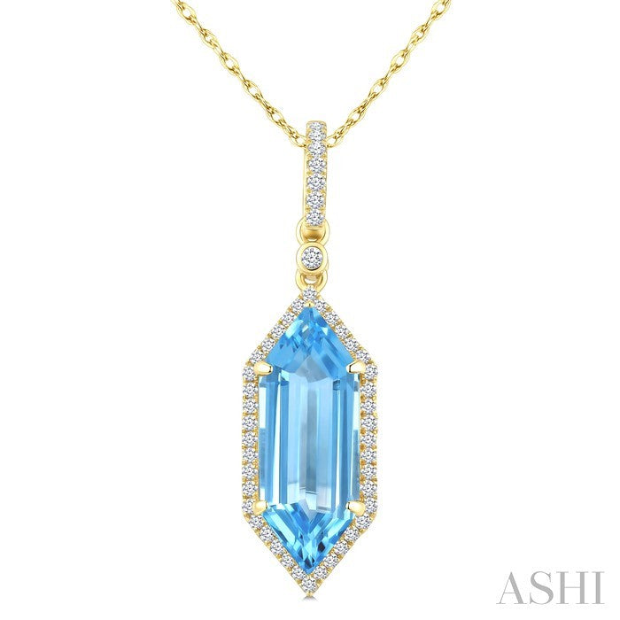 Evoque Gemstone Hexagon Shape & Halo Diamond Pendant