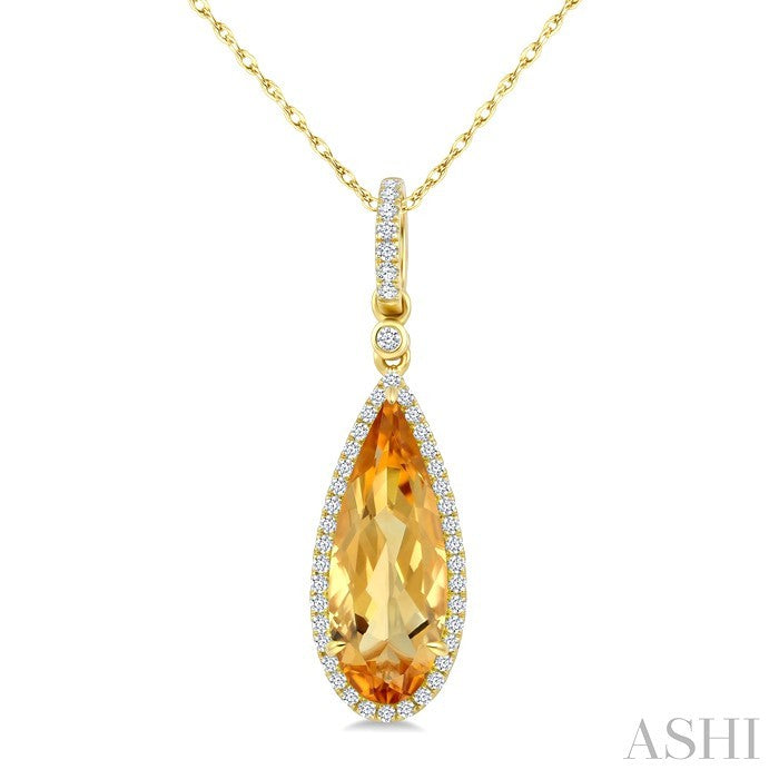 Evoque Gemstone Pear Shape & Halo Diamond Pendant