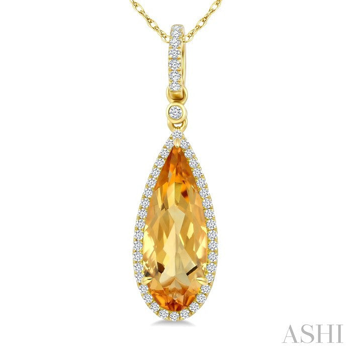 Evoque Gemstone Pear Shape & Halo Diamond Pendant