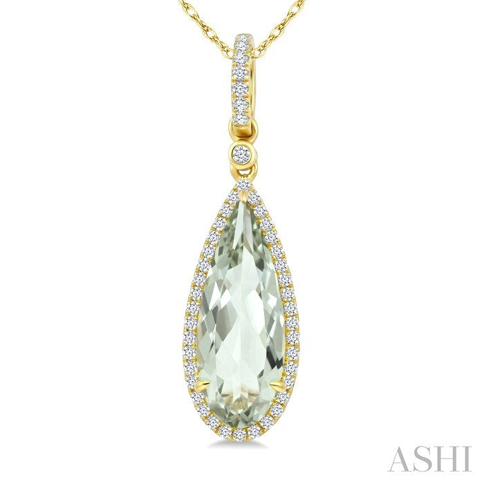 Evoque Gemstone Pear Shape & Halo Diamond Pendant