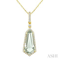 Evoque Gemstone Shield Shape & Halo Diamond Pendant