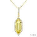 Evoque Gemstone Hexagon Shape & Halo Diamond Pendant