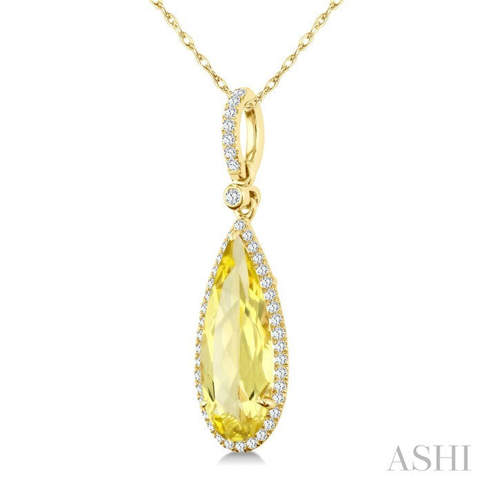 Evoque Gemstone Pear Shape & Halo Diamond Pendant
