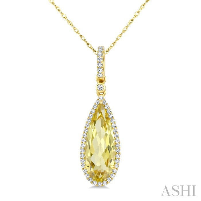 Evoque Gemstone Pear Shape & Halo Diamond Pendant