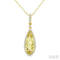 Evoque Gemstone Pear Shape & Halo Diamond Pendant