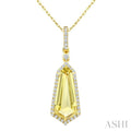 Evoque Gemstone Shield Shape & Halo Diamond Pendant