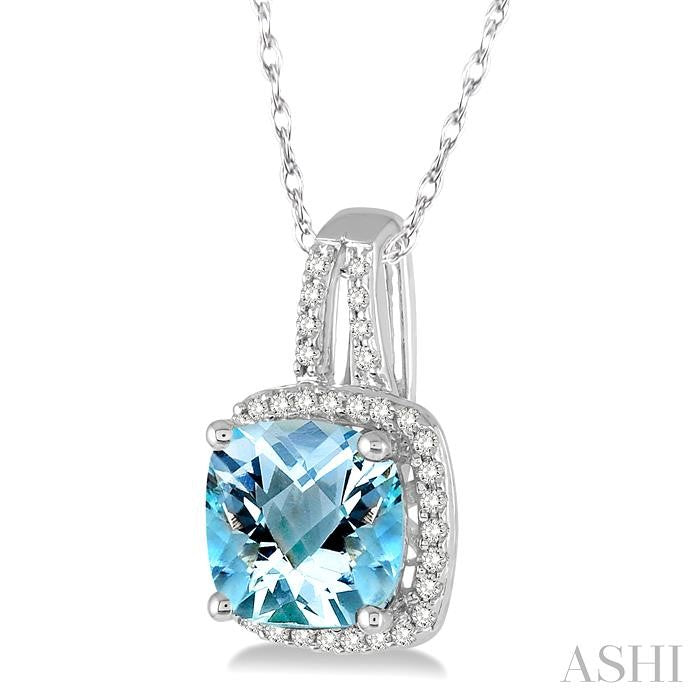Cushion Shape Gemstone & Halo Diamond Pendant
