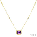Emerald Shape Gemstone & Halo Diamond Station Necklace