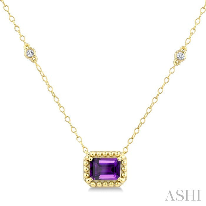 Emerald Shape Gemstone & Halo Diamond Station Necklace