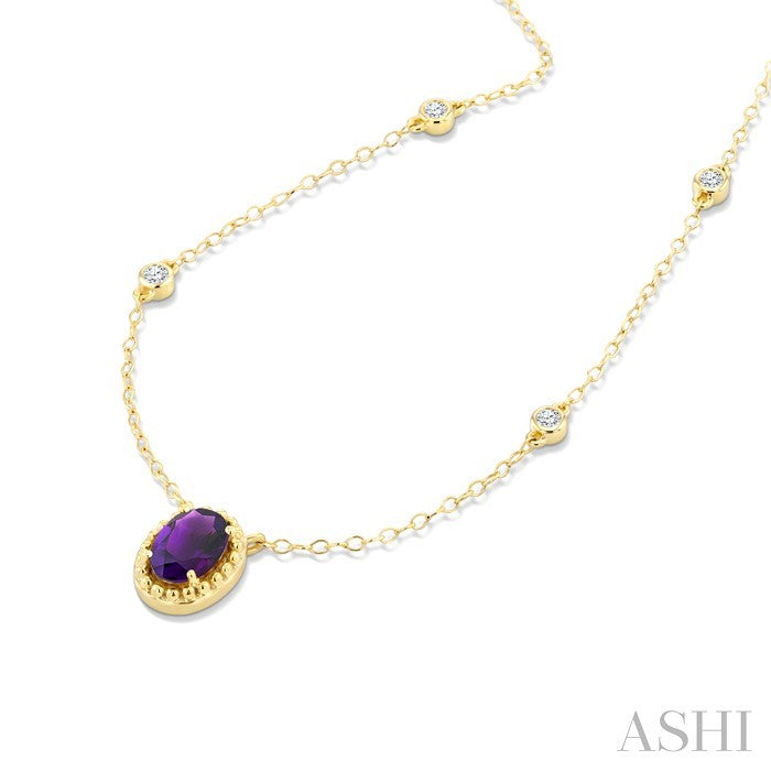 Bead Bijoux Oval Shape Gemstone & Halo Diamond Station Necklace