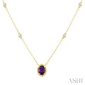 Bead Bijoux Oval Shape Gemstone & Halo Diamond Station Necklace