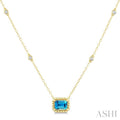 Emerald Shape Gemstone & Halo Diamond Station Necklace