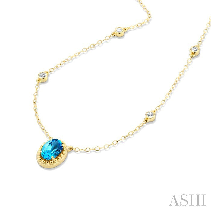 Bead Bijoux Oval Shape Gemstone & Halo Diamond Station Necklace