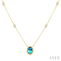 Bead Bijoux Oval Shape Gemstone & Halo Diamond Station Necklace