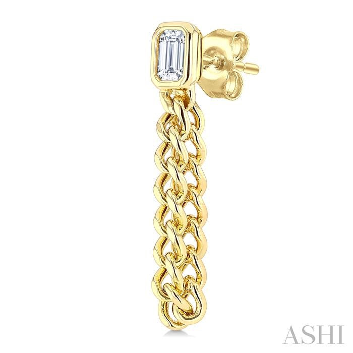 Emerald Shape Curb Bezel Diamond Fashion Earrings
