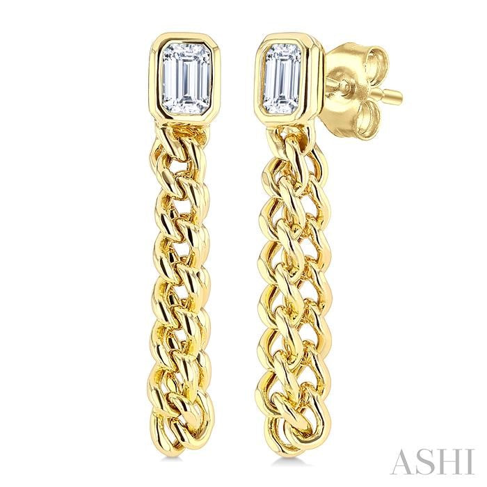 Emerald Shape Curb Bezel Diamond Fashion Earrings