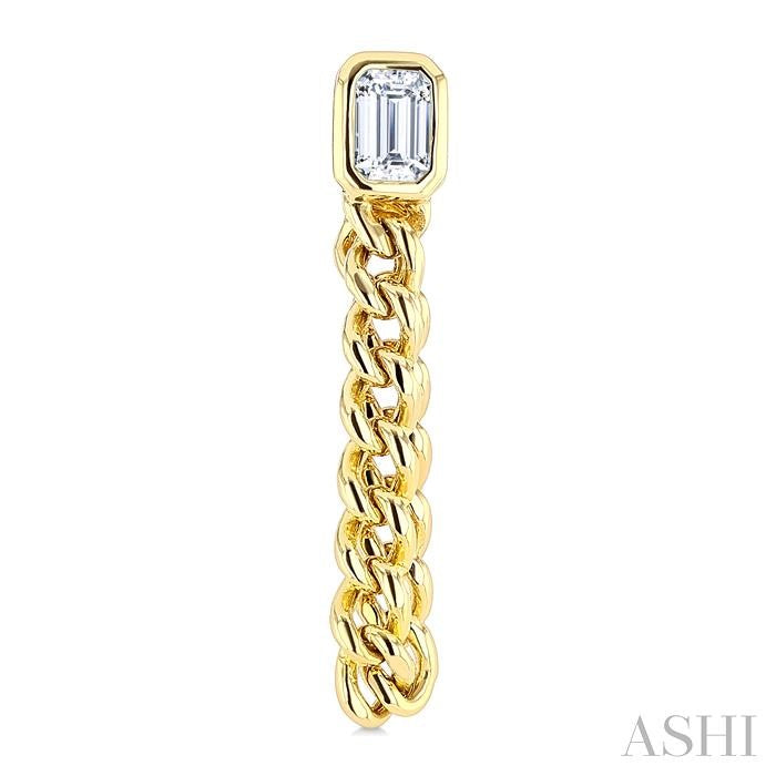 Emerald Shape Curb Bezel Diamond Fashion Earrings