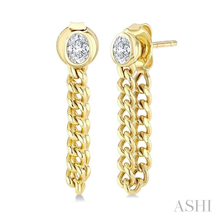 Oval Shape Curb Bezel Diamond Fashion Earrings