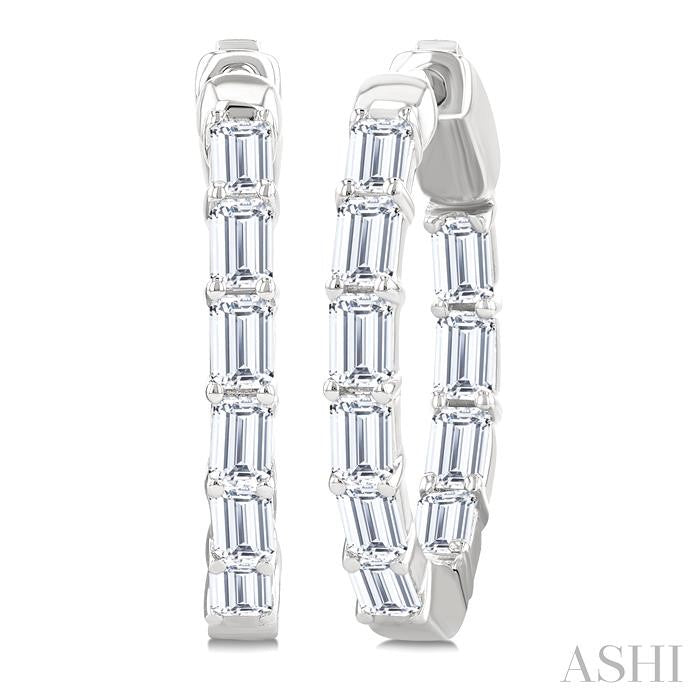 Emerald Shape Inside-Out Diamond Fashion Hoop Earrings