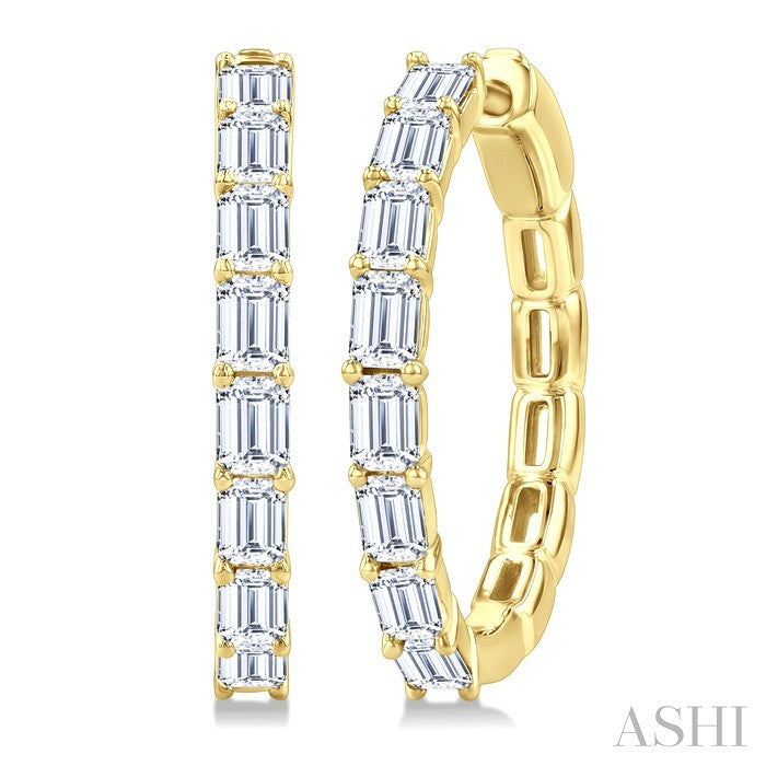 Emerald Shape North-South Diamond Fashion Hoop Earrings