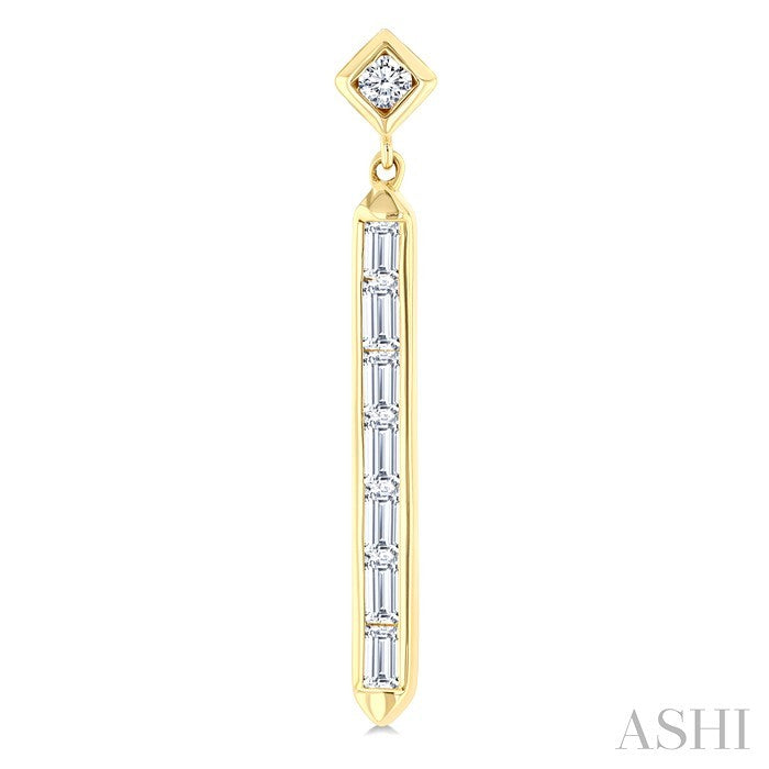 Vertical Bar Baguette Diamond Fashion Long Earrings