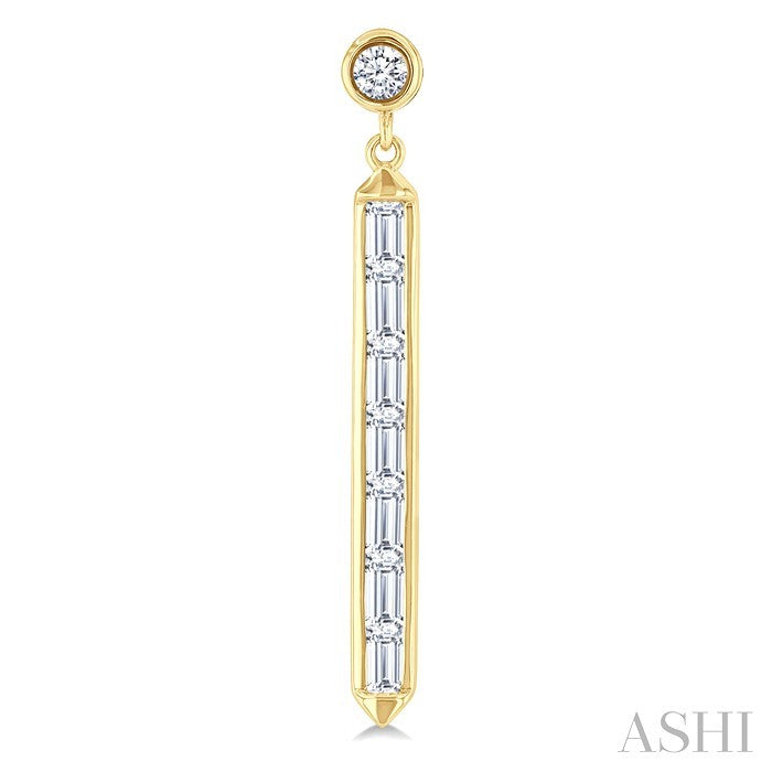 Vertical Bar Baguette Diamond Fashion Long Earrings
