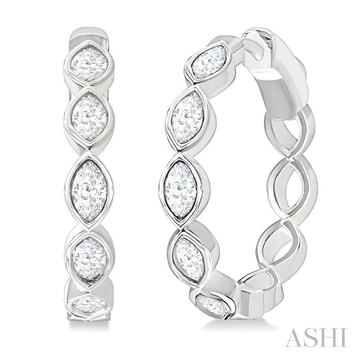 Marquise Shape Bezel Set Diamond Fashion Hoop Earrings