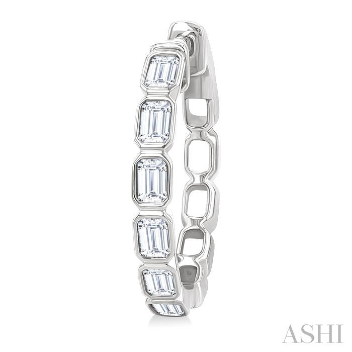 Emerald Shape Bezel Set Diamond Fashion Hoop Earrings