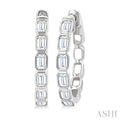 Emerald Shape Bezel Set Diamond Fashion Hoop Earrings
