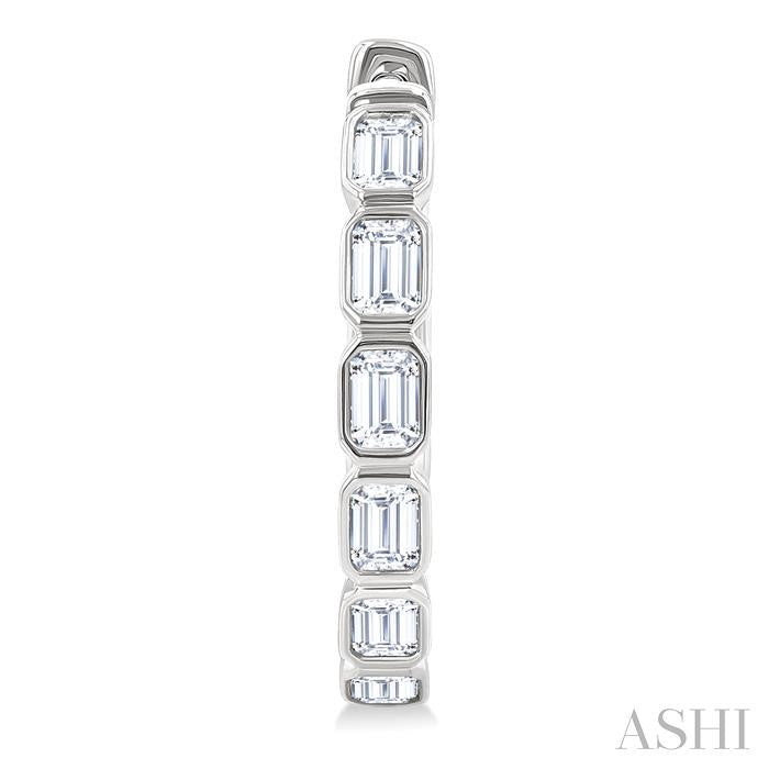 Emerald Shape Bezel Set Diamond Fashion Hoop Earrings