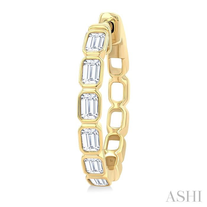 Emerald Shape Bezel Set Diamond Fashion Hoop Earrings