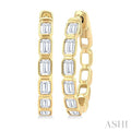 Emerald Shape Bezel Set Diamond Fashion Hoop Earrings