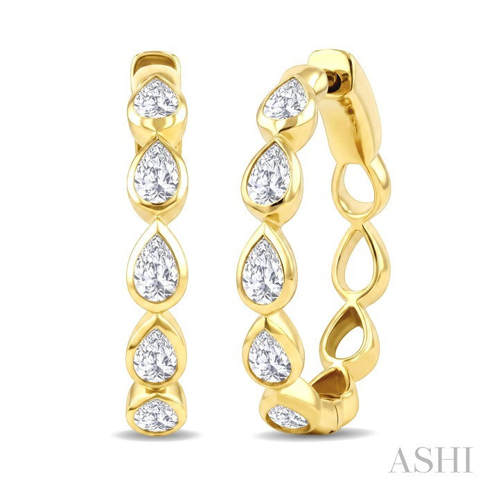 Pear Shape Bezel Set Diamond Fashion Hoop Earrings