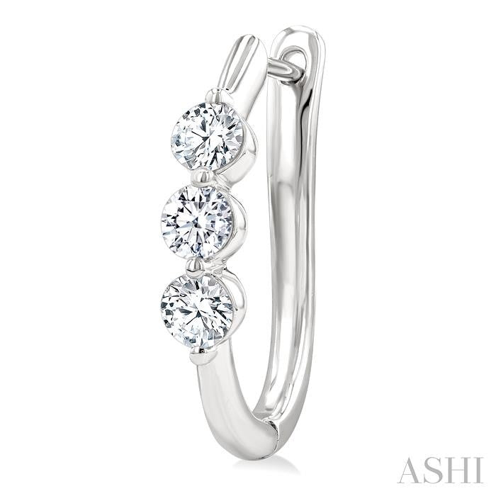 3 Stone Diamond Hoop Earrings