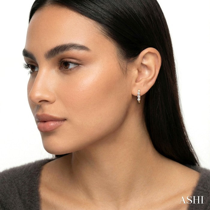 3 Stone Diamond Hoop Earrings