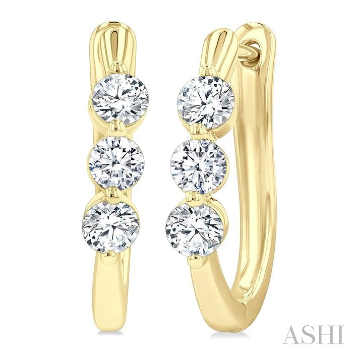 3 Stone Diamond Hoop Earrings