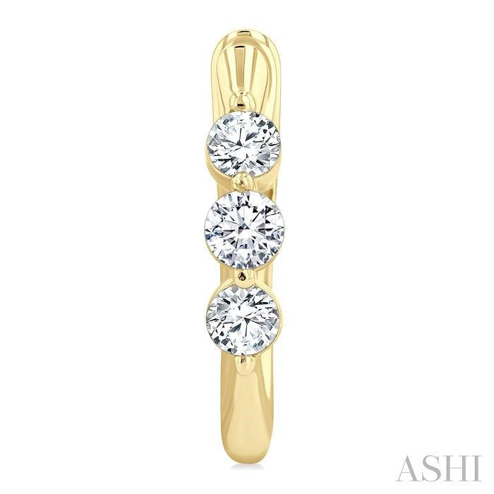 3 Stone Diamond Hoop Earrings