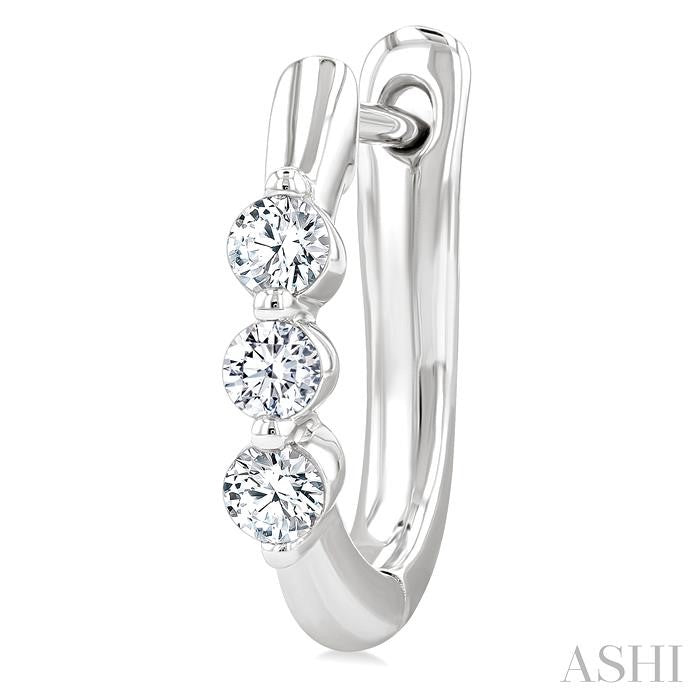 3 Stone Diamond Hoop Earrings
