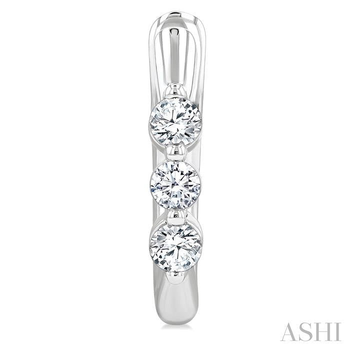 3 Stone Diamond Hoop Earrings