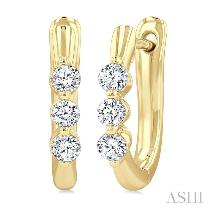 3 Stone Diamond Hoop Earrings