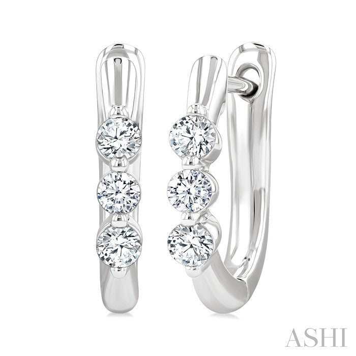 3 Stone Diamond Hoop Earrings