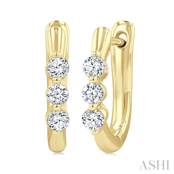 3 Stone Diamond Hoop Earrings