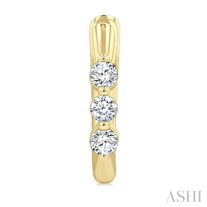 3 Stone Diamond Hoop Earrings