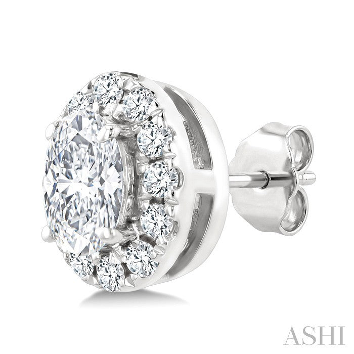 Oval Shape Halo Diamond Fashion Earrings