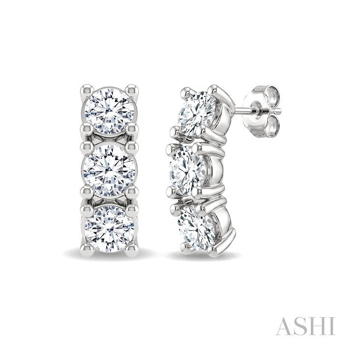 3 Stone Diamond Fashion Earrings