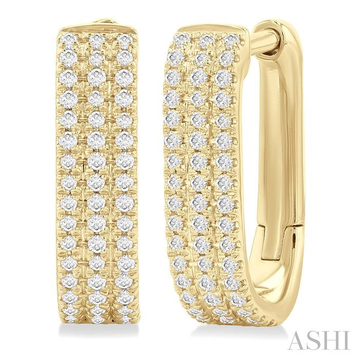 Three Row Diamond Hoop Earrings