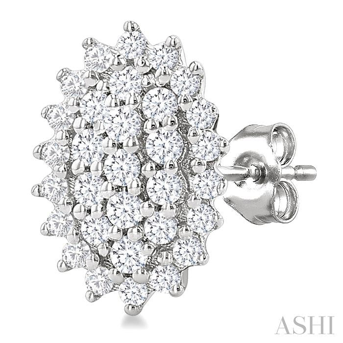 Oval Shape Petite Cluster Diamond Fashion Earrings