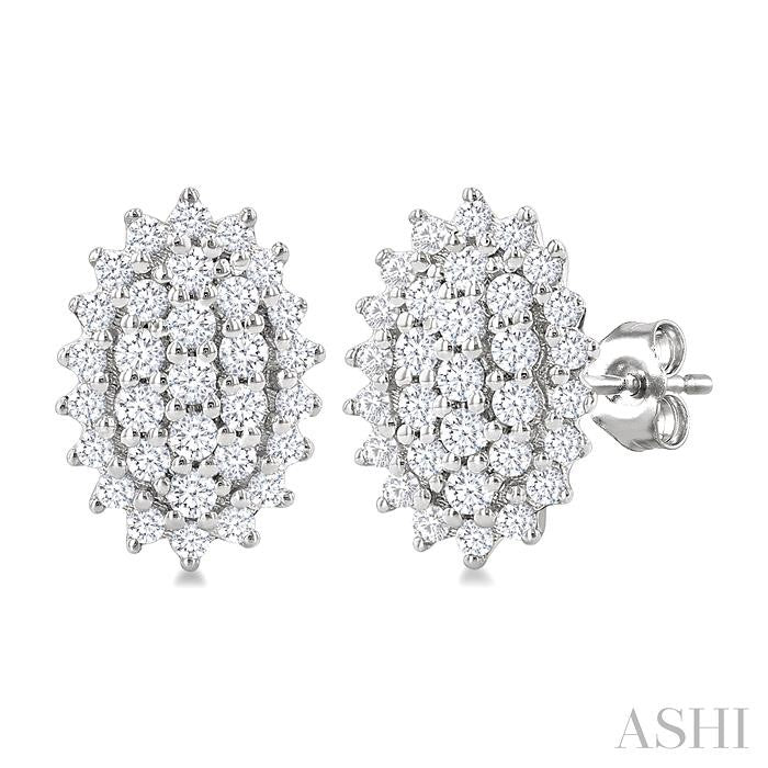 Oval Shape Petite Cluster Diamond Fashion Earrings