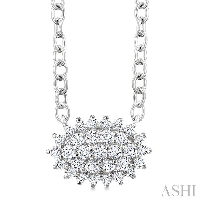 Oval Shape East-West Petite Cluster Diamond Fashion Pendant